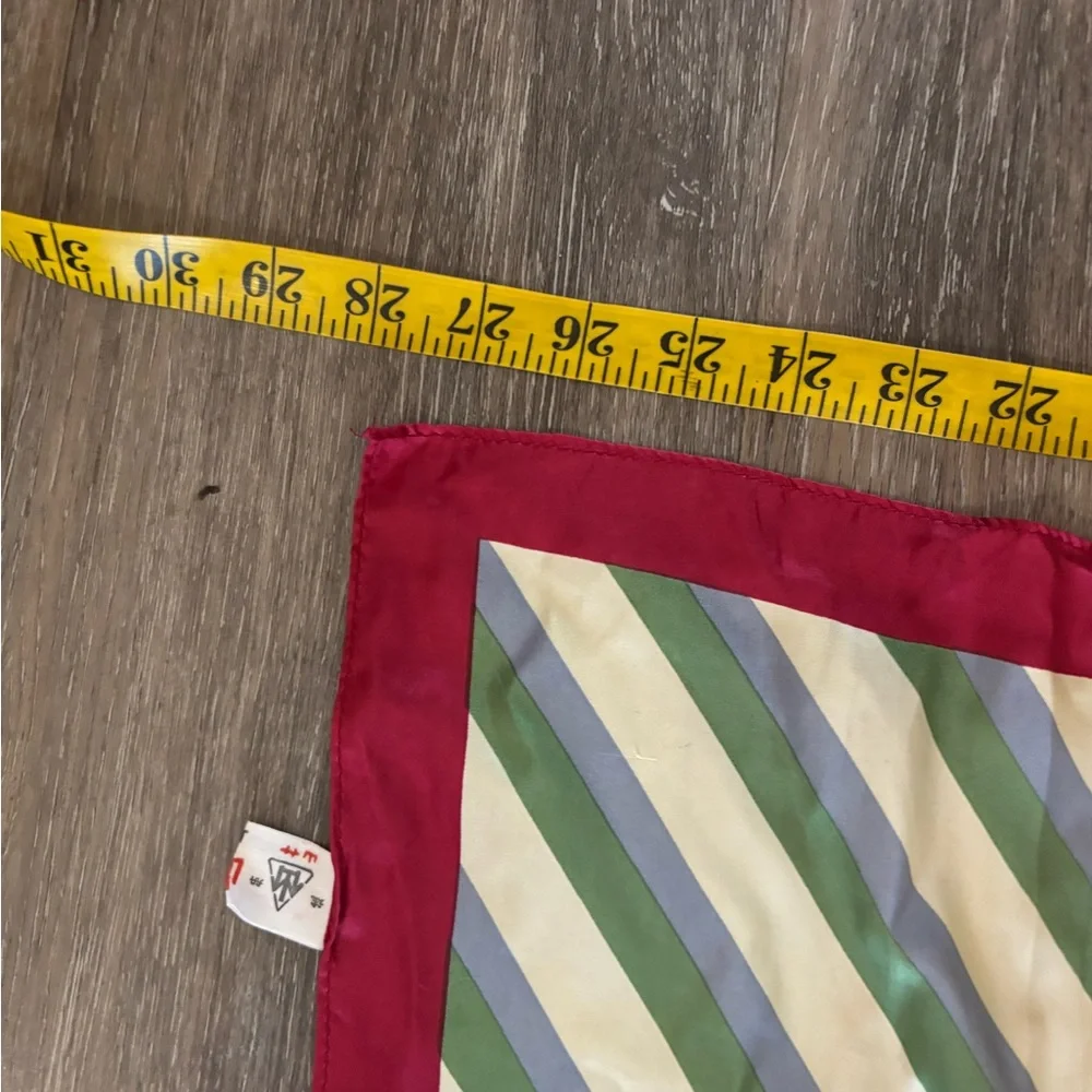 Vintage Floral Silky Square Scarf in Green, Cream & Red Trim